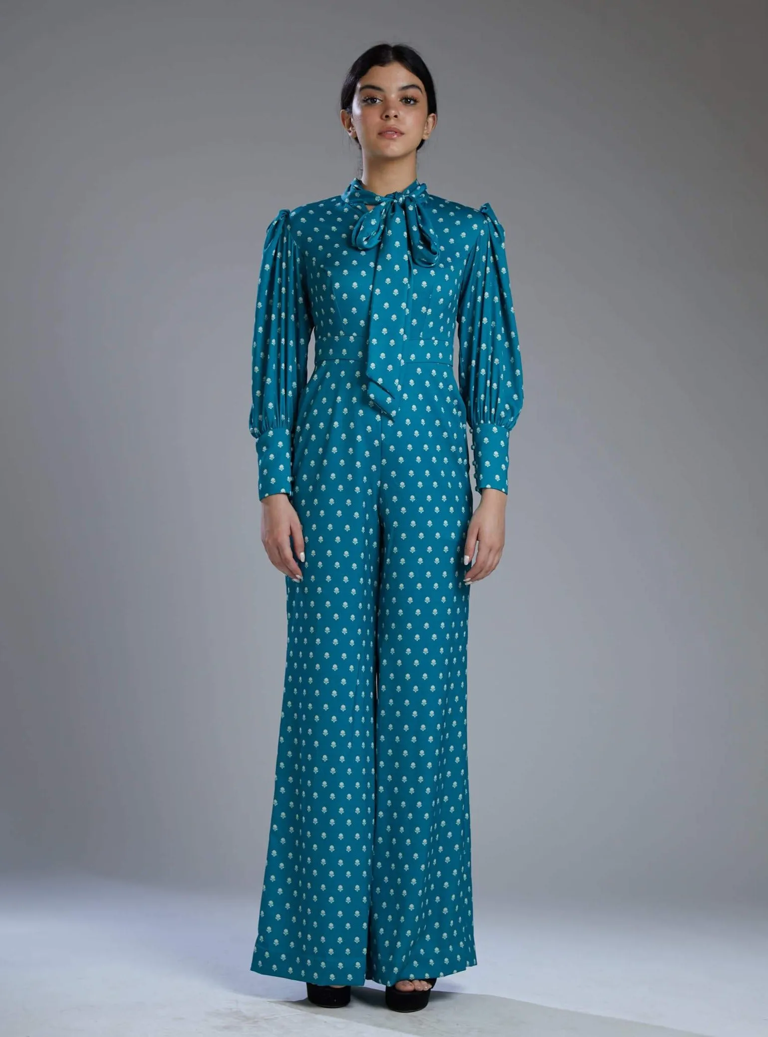 Sea Green & White Polka Jumpsuit