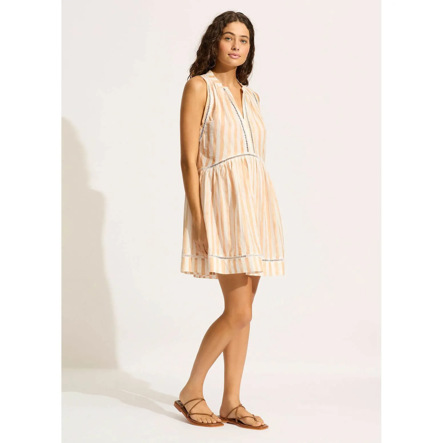 Seafolly Beach Edit Ladder Stripe Dress Cover Up - Ecru
