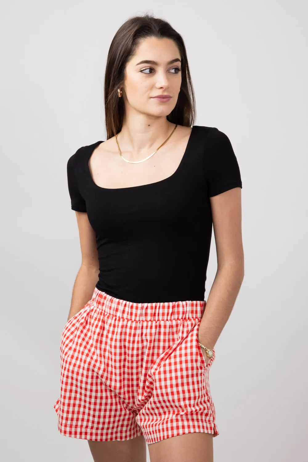 Seamless Double Layer Knit T-Shirt for Women in Black | T30991-BLACK