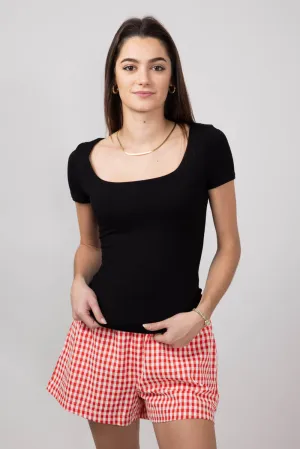 Seamless Double Layer Knit T-Shirt for Women in Black | T30991-BLACK