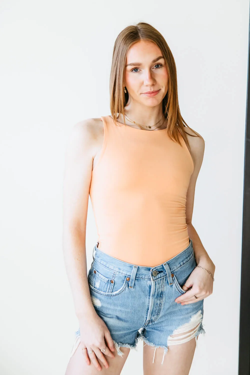 Seamless Double Layer Knit Tank Top for Women in Apricot | 18783-APRICOT