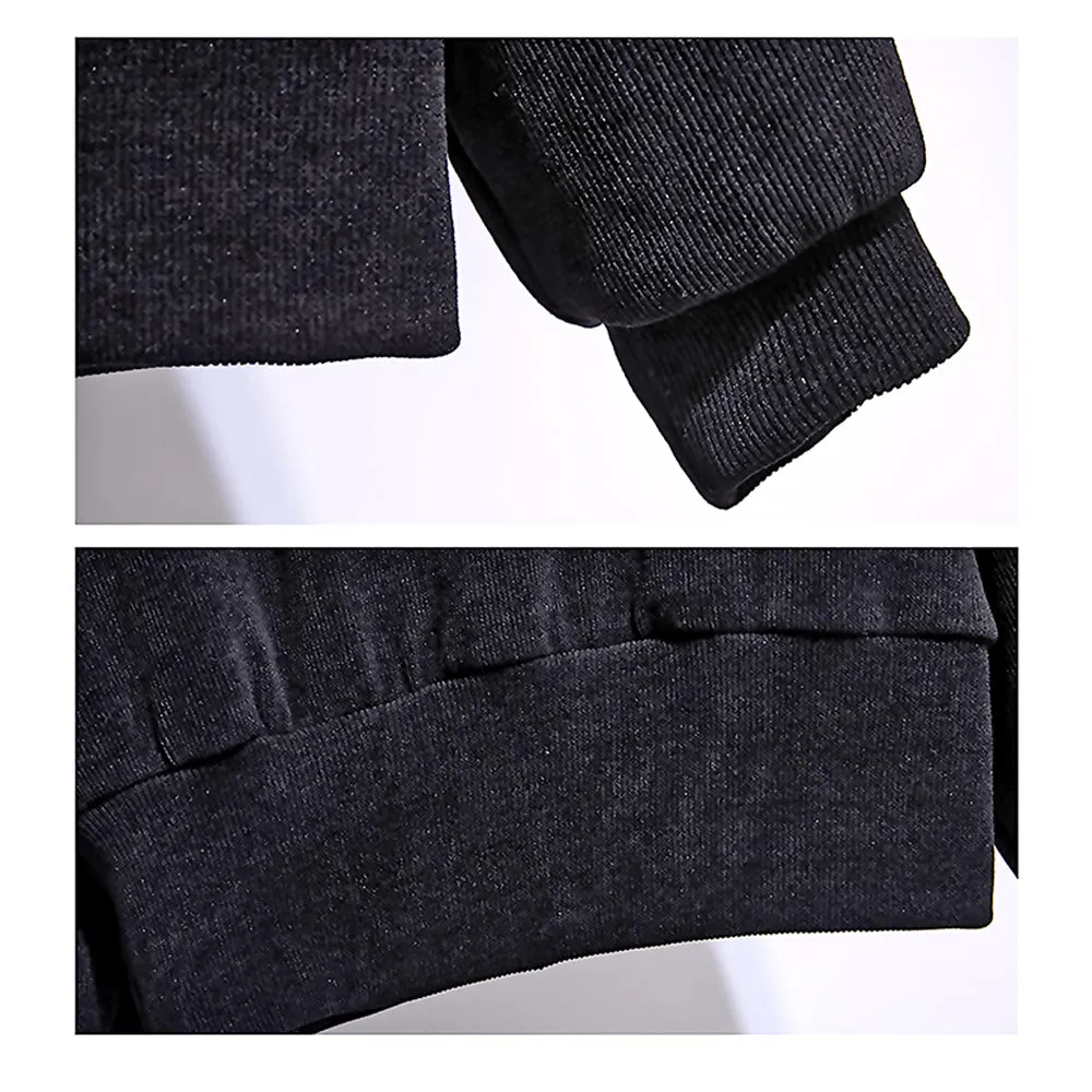 Self Patterned Black Patch Casual Stripes 2Pcs Track Suit Set For Kids & Tweens