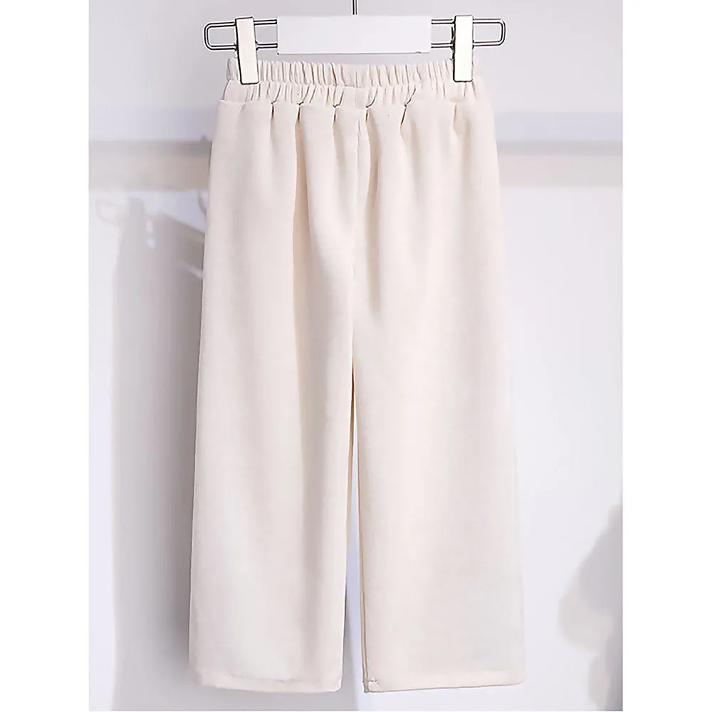 Self Patterned White Patch Casual Stripes 2Pcs Track Suit Set For Kids & Tweens