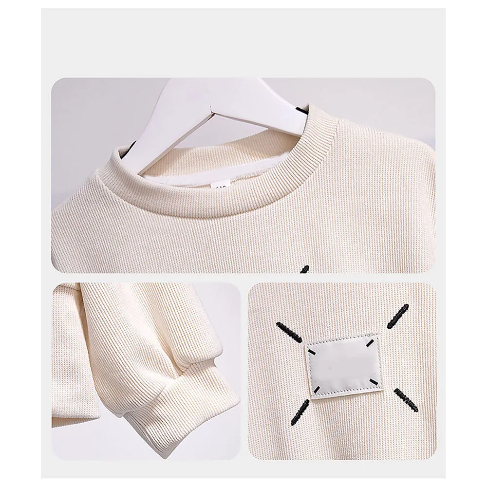 Self Patterned White Patch Casual Stripes 2Pcs Track Suit Set For Kids & Tweens