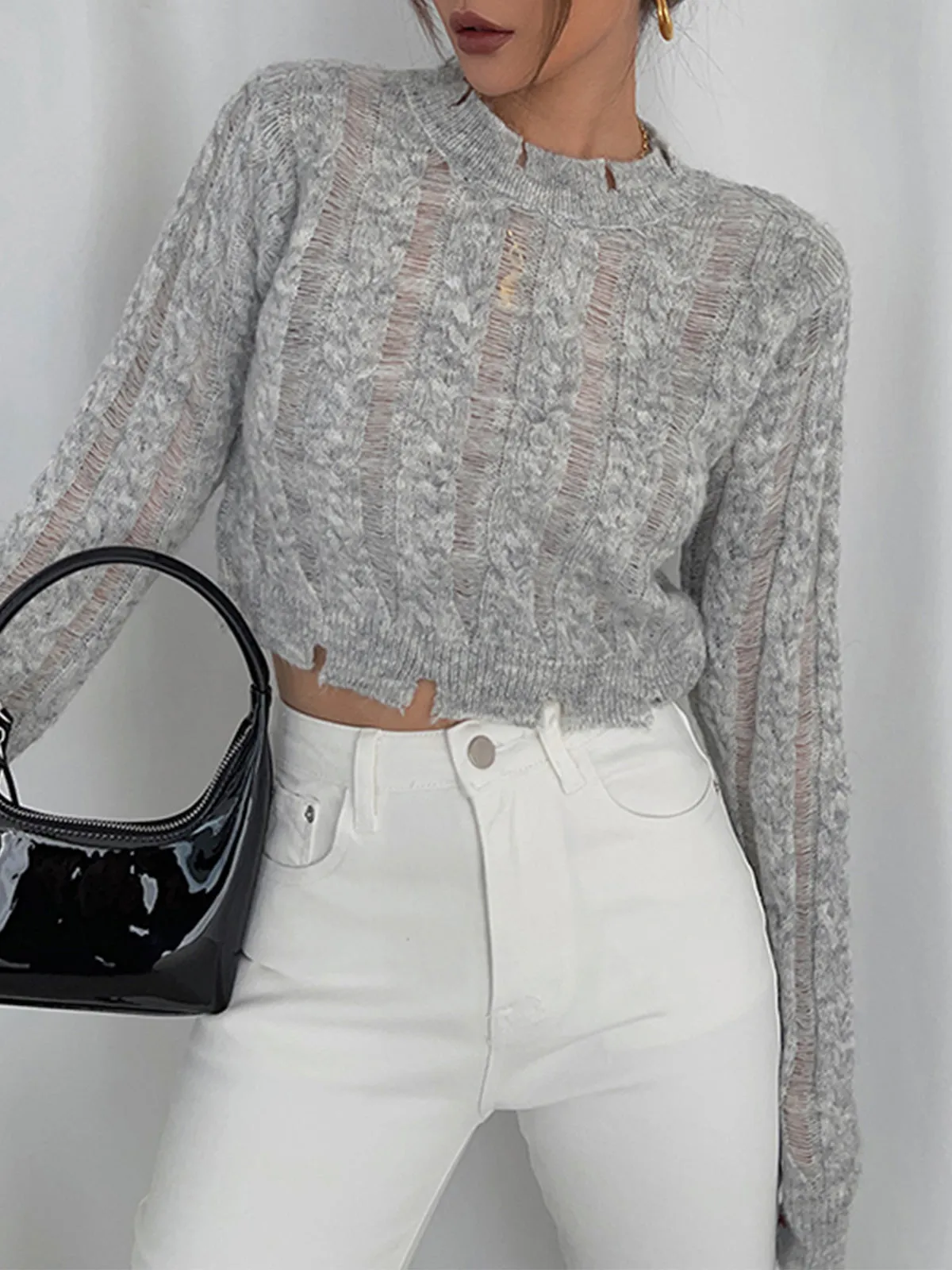 Semi-Sheer Snowflake Crochet Knit Shirt