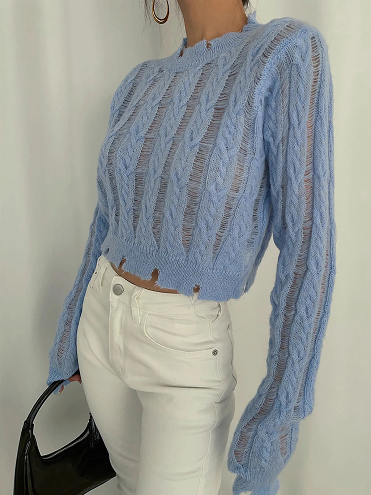 Semi-Sheer Snowflake Crochet Knit Shirt