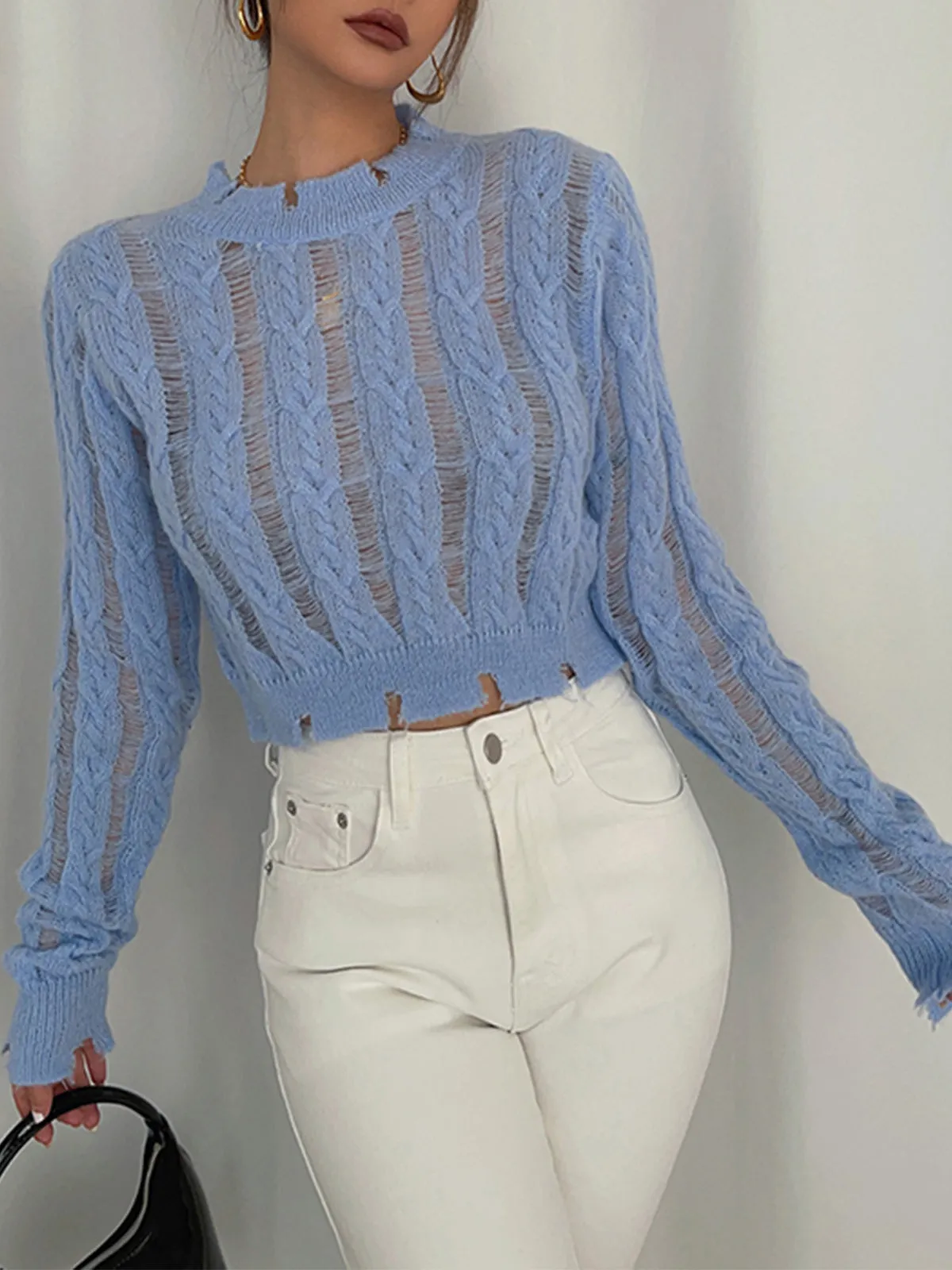 Semi-Sheer Snowflake Crochet Knit Shirt