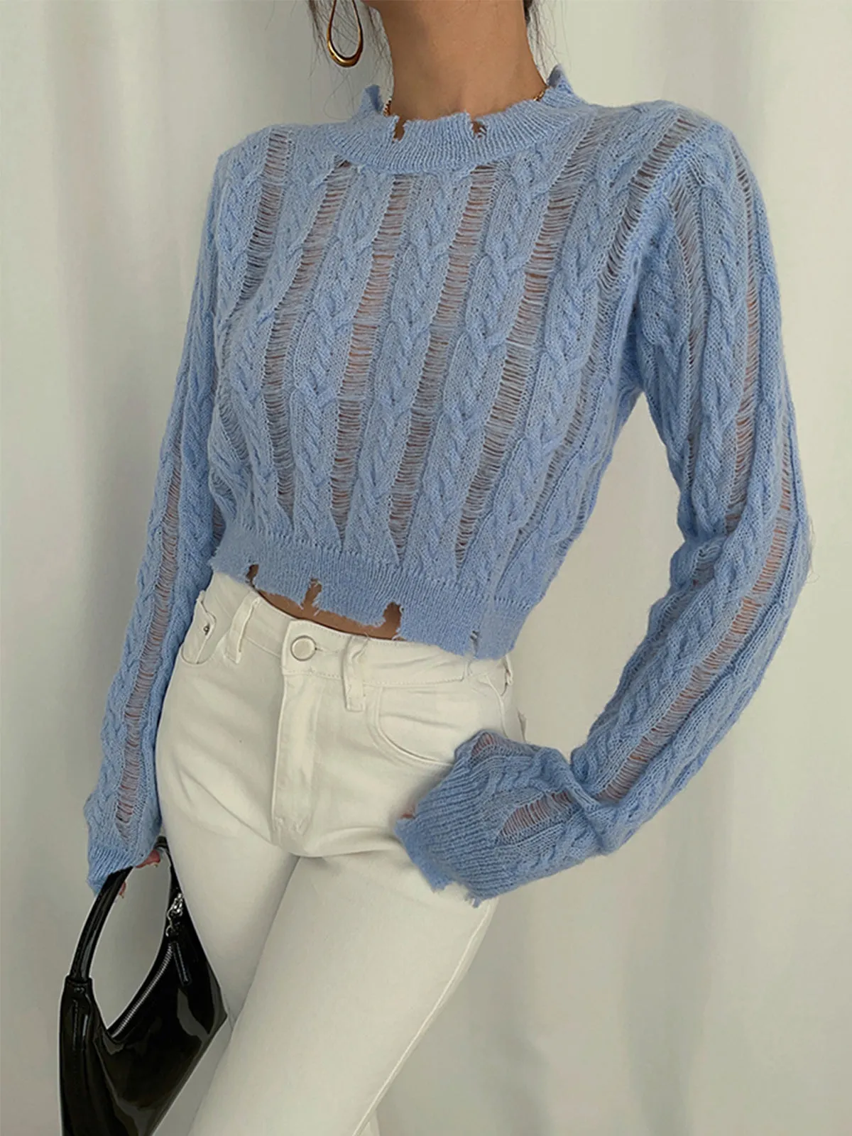 Semi-Sheer Snowflake Crochet Knit Shirt