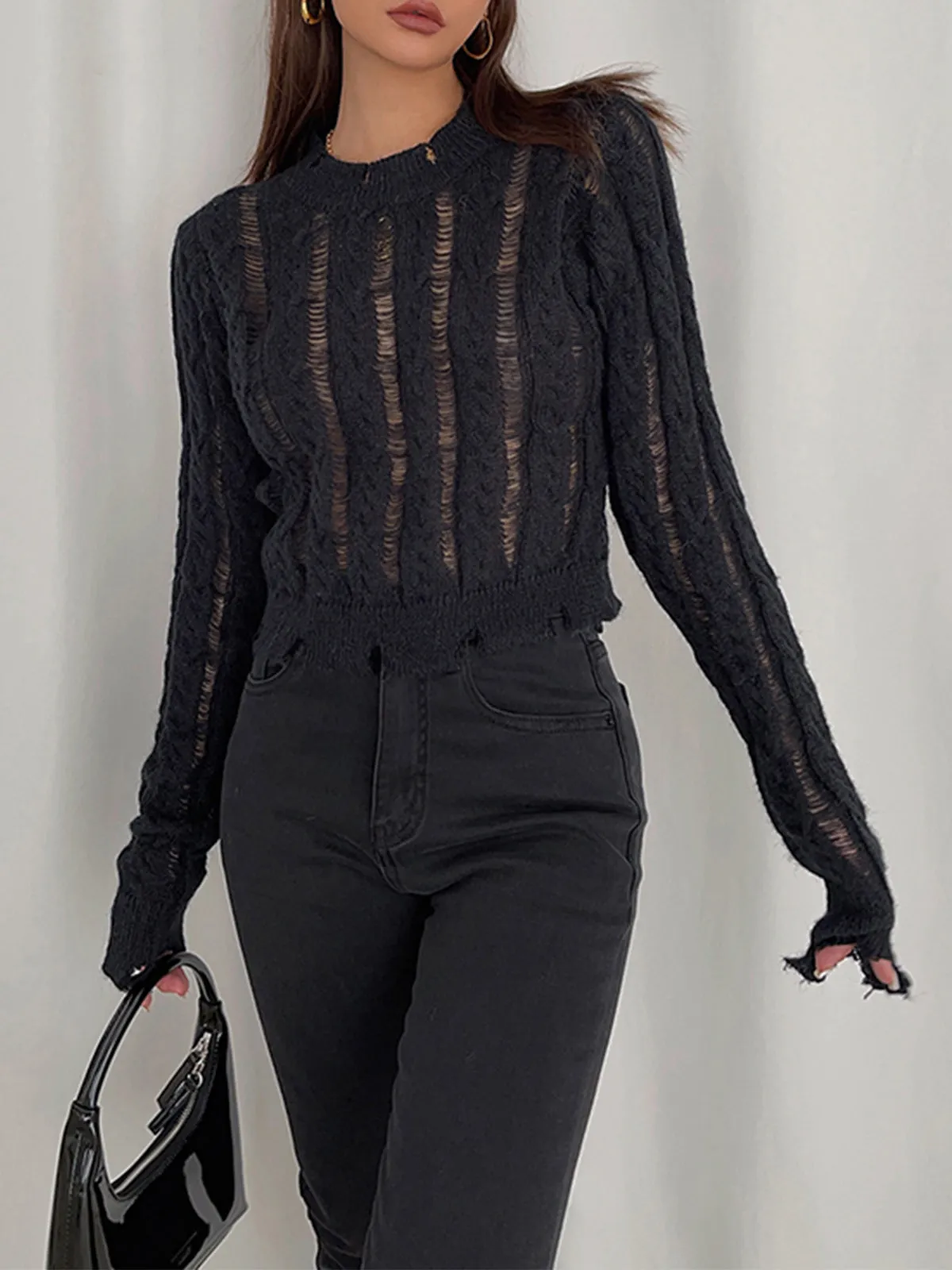 Semi-Sheer Snowflake Crochet Knit Shirt