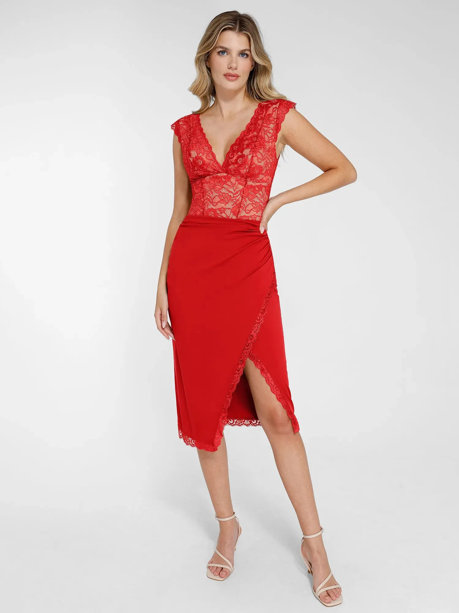 Shapewear Lace Sculpting Bodysuit Slimming Midi Skirt Set