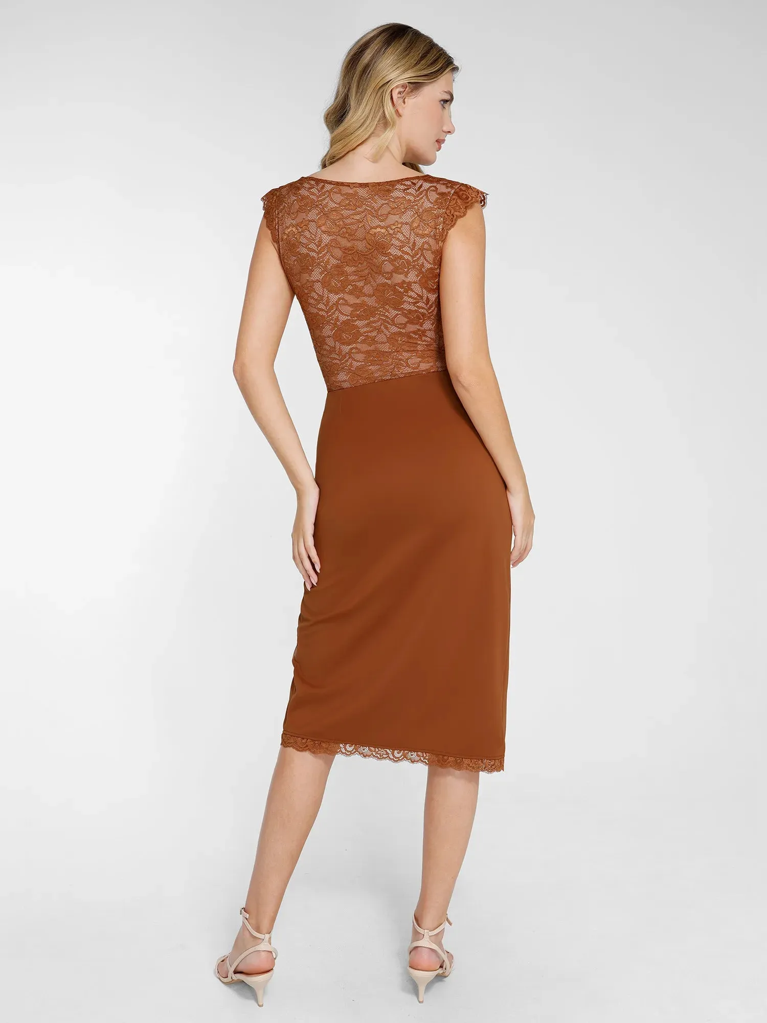 Shapewear Lace Sculpting Bodysuit Slimming Midi Skirt Set