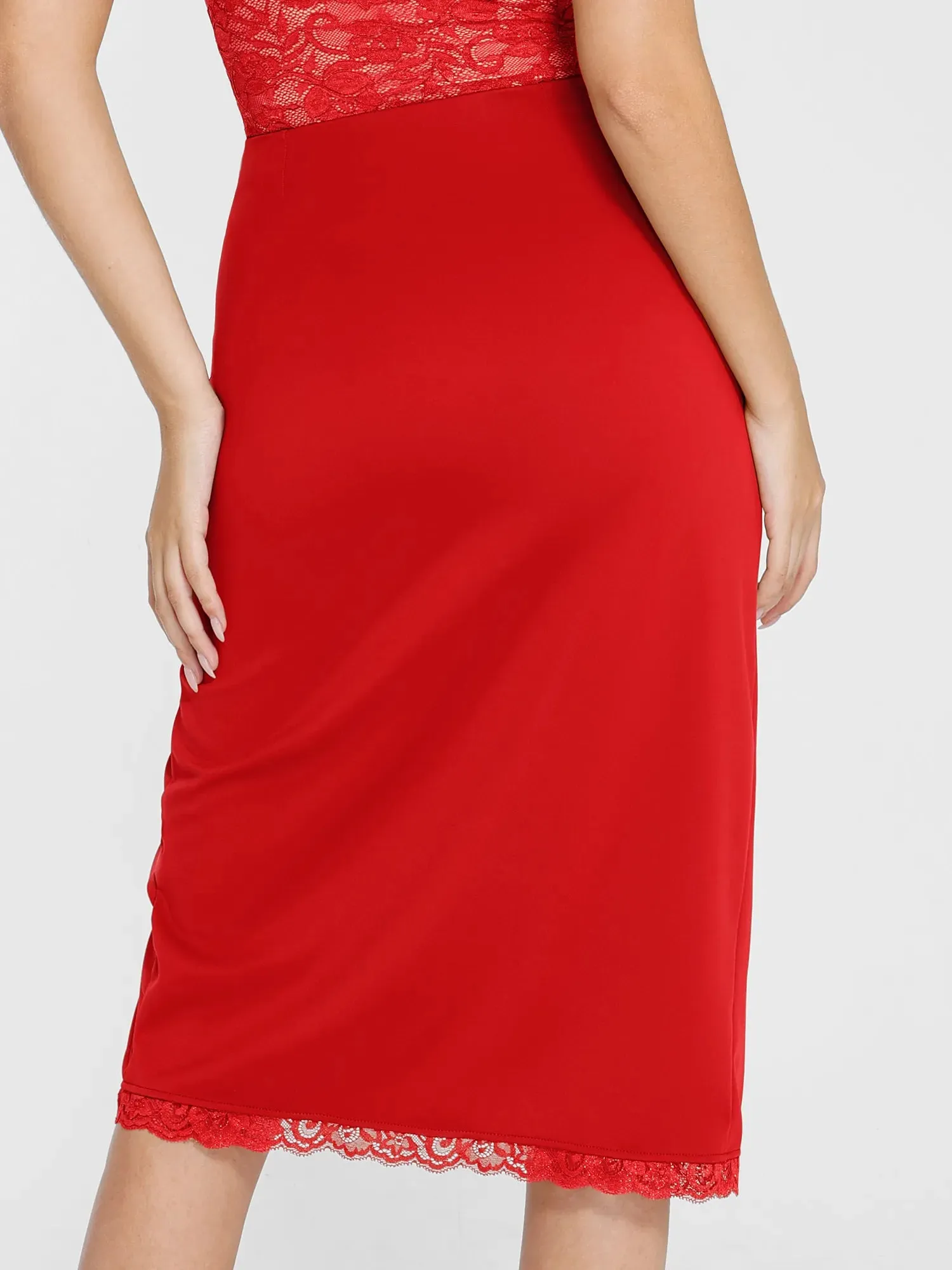 Shapewear Lace Sculpting Bodysuit Slimming Midi Skirt Set