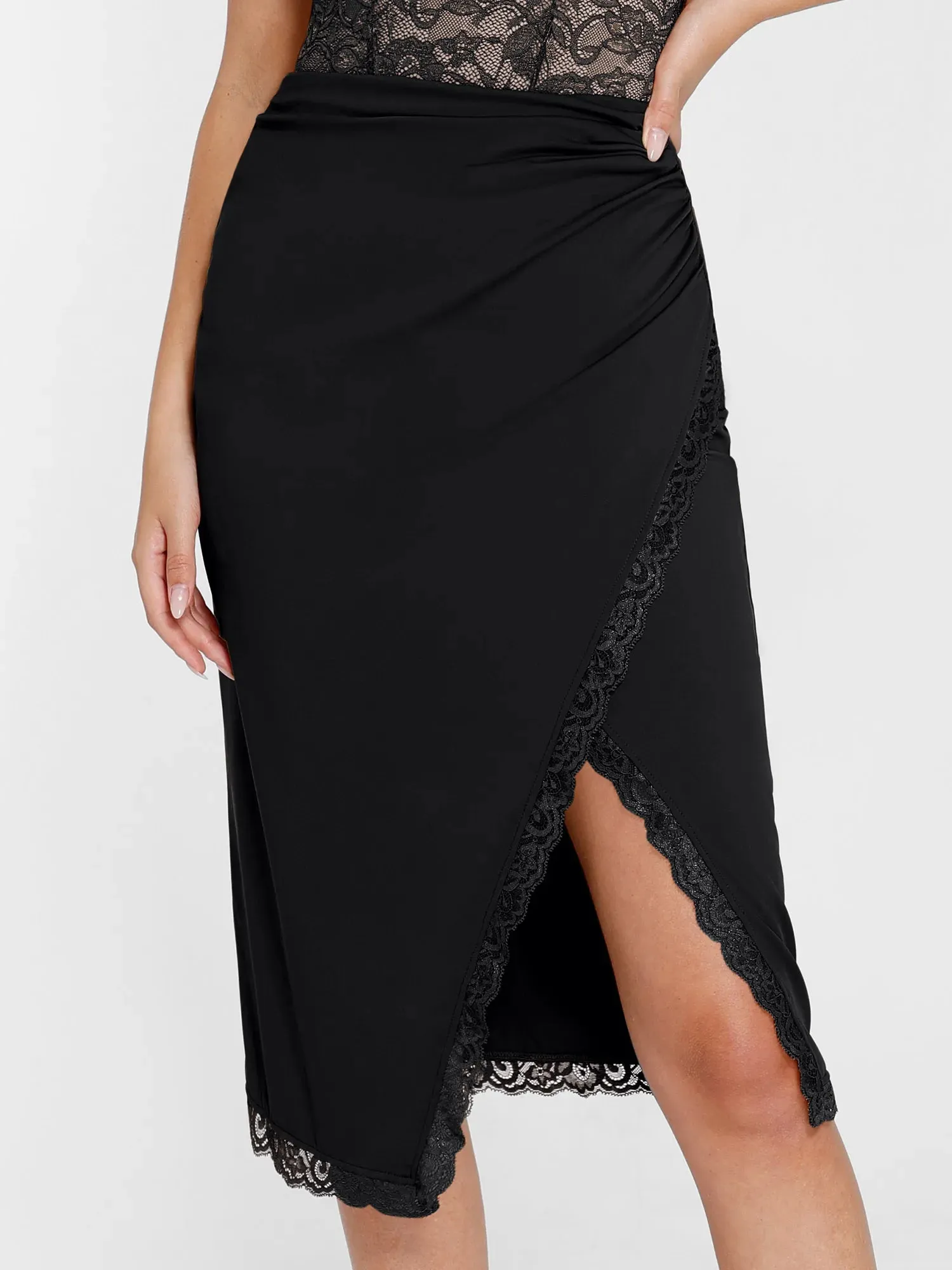 Shapewear Lace Sculpting Bodysuit Slimming Midi Skirt Set
