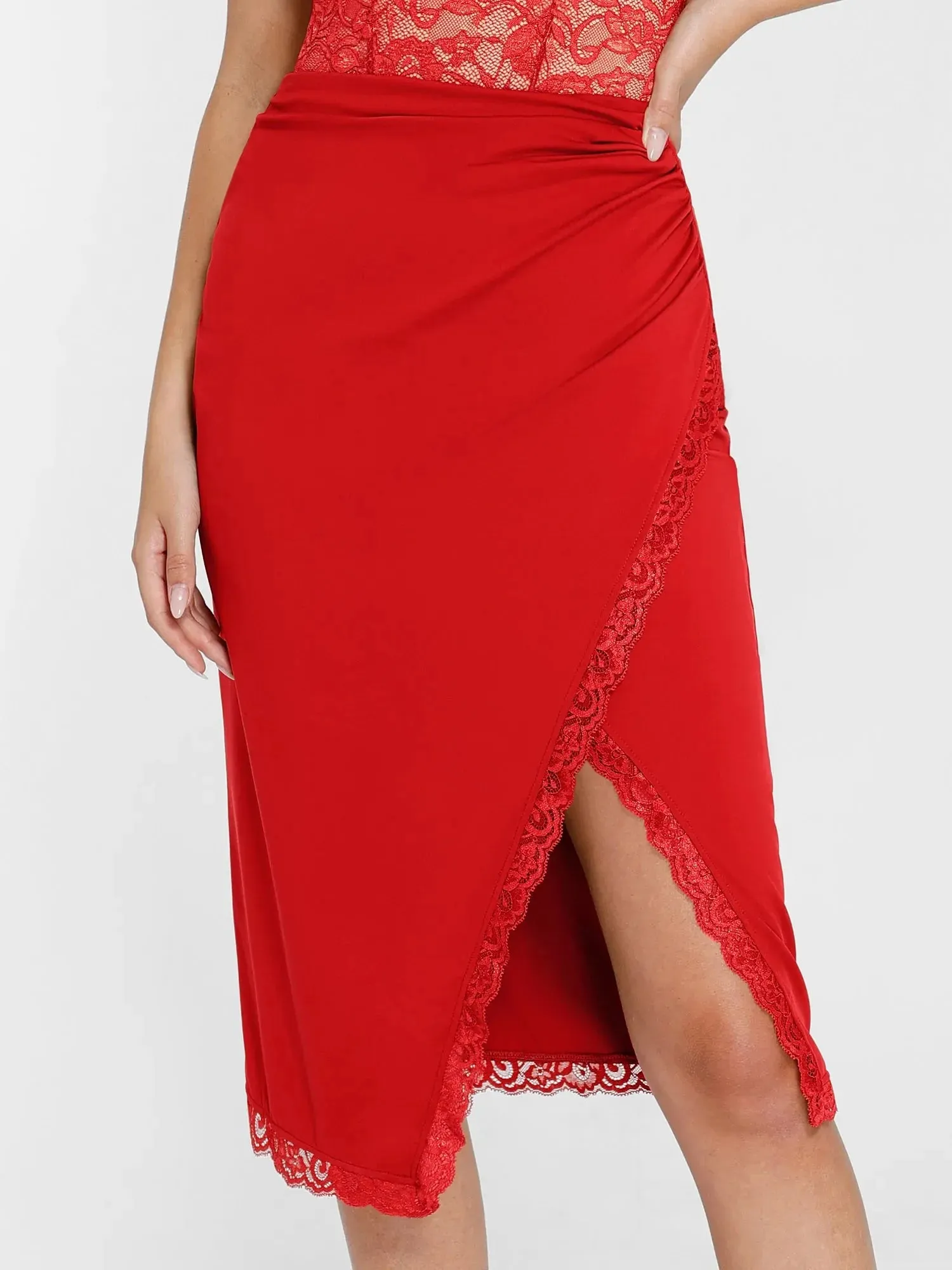 Shapewear Lace Sculpting Bodysuit Slimming Midi Skirt Set