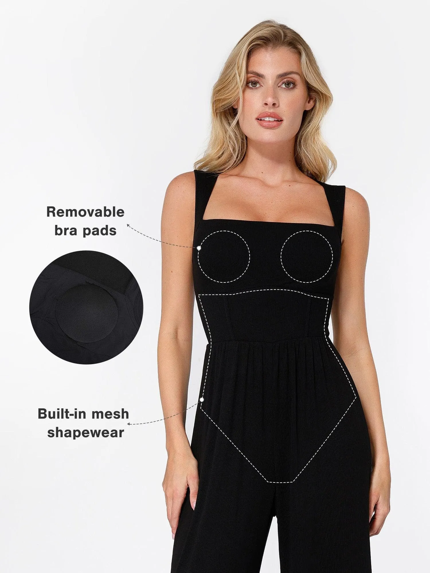 Shapewear Modal Square Neck Tummy Wide Leg Jumpsuit