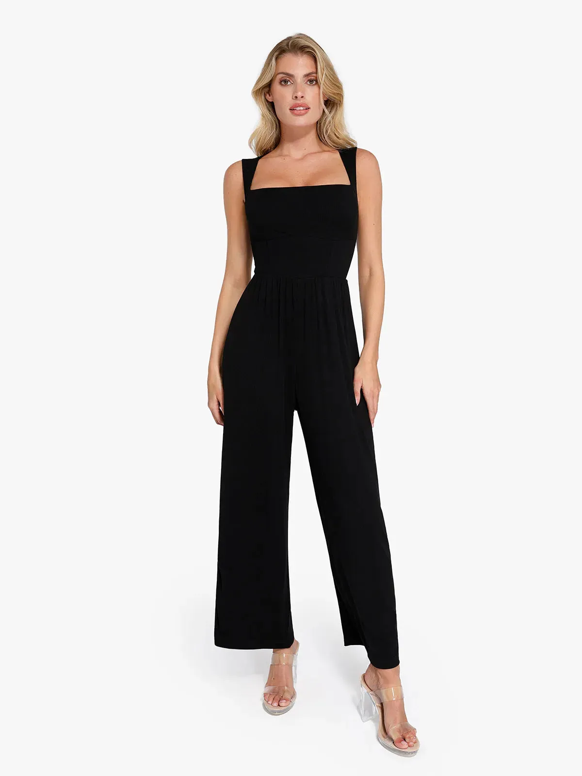 Shapewear Modal Square Neck Tummy Wide Leg Jumpsuit