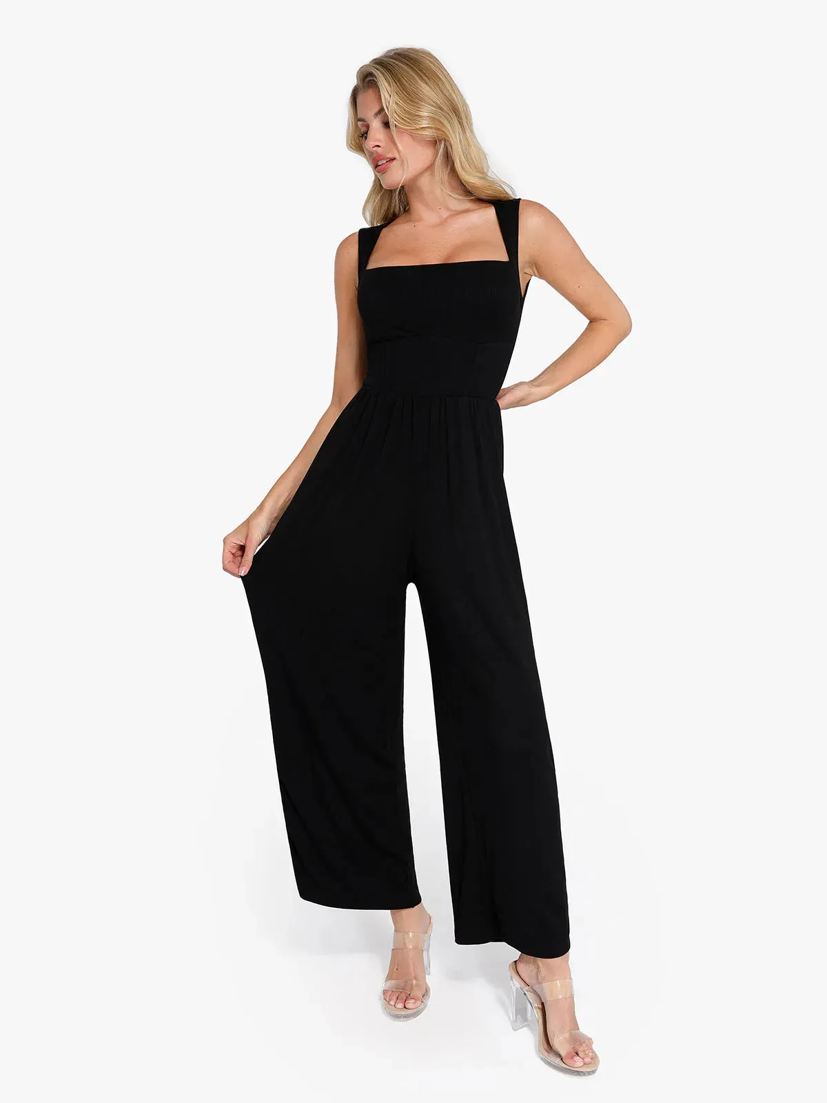 Shapewear Modal Square Neck Tummy Wide Leg Jumpsuit