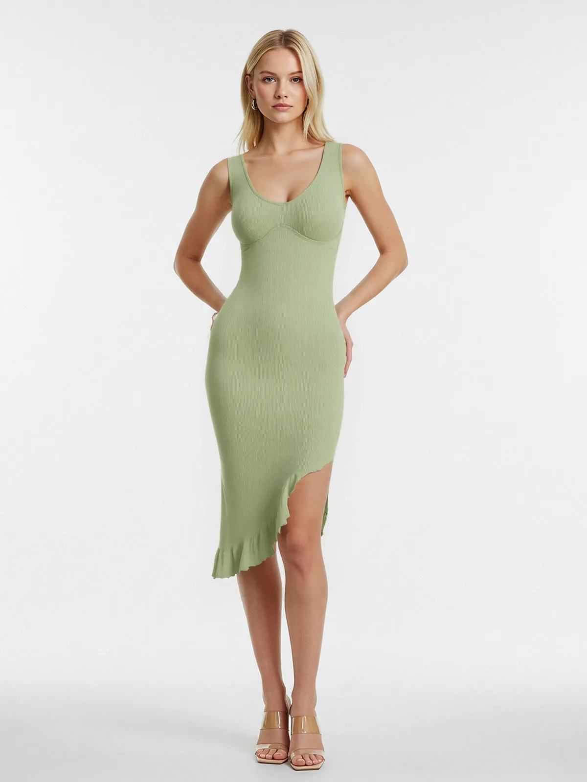 Shapewear Sleeveless Irregular Ruffled Hem Seamless Dress