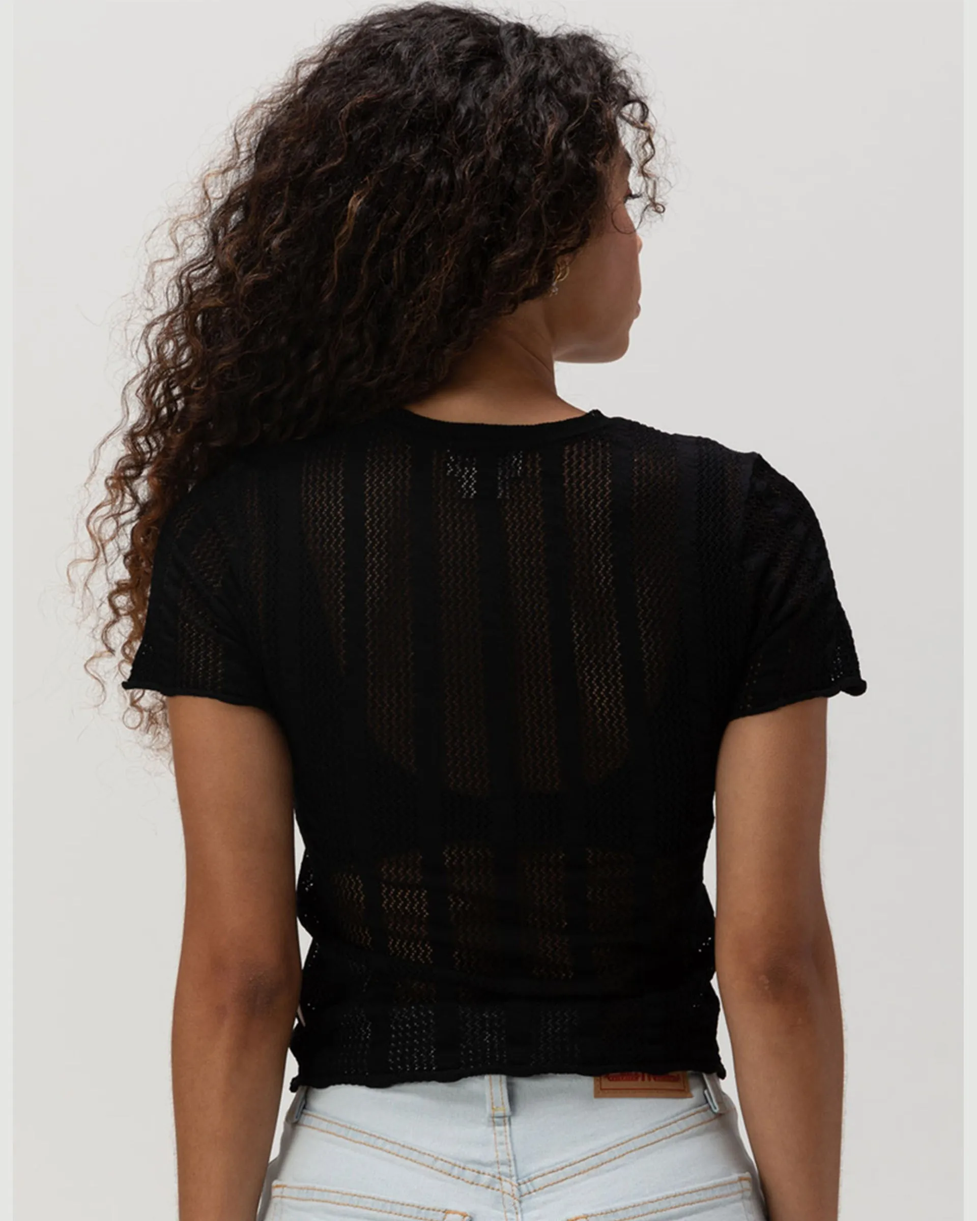 Sheer Knit S/S Top - Black