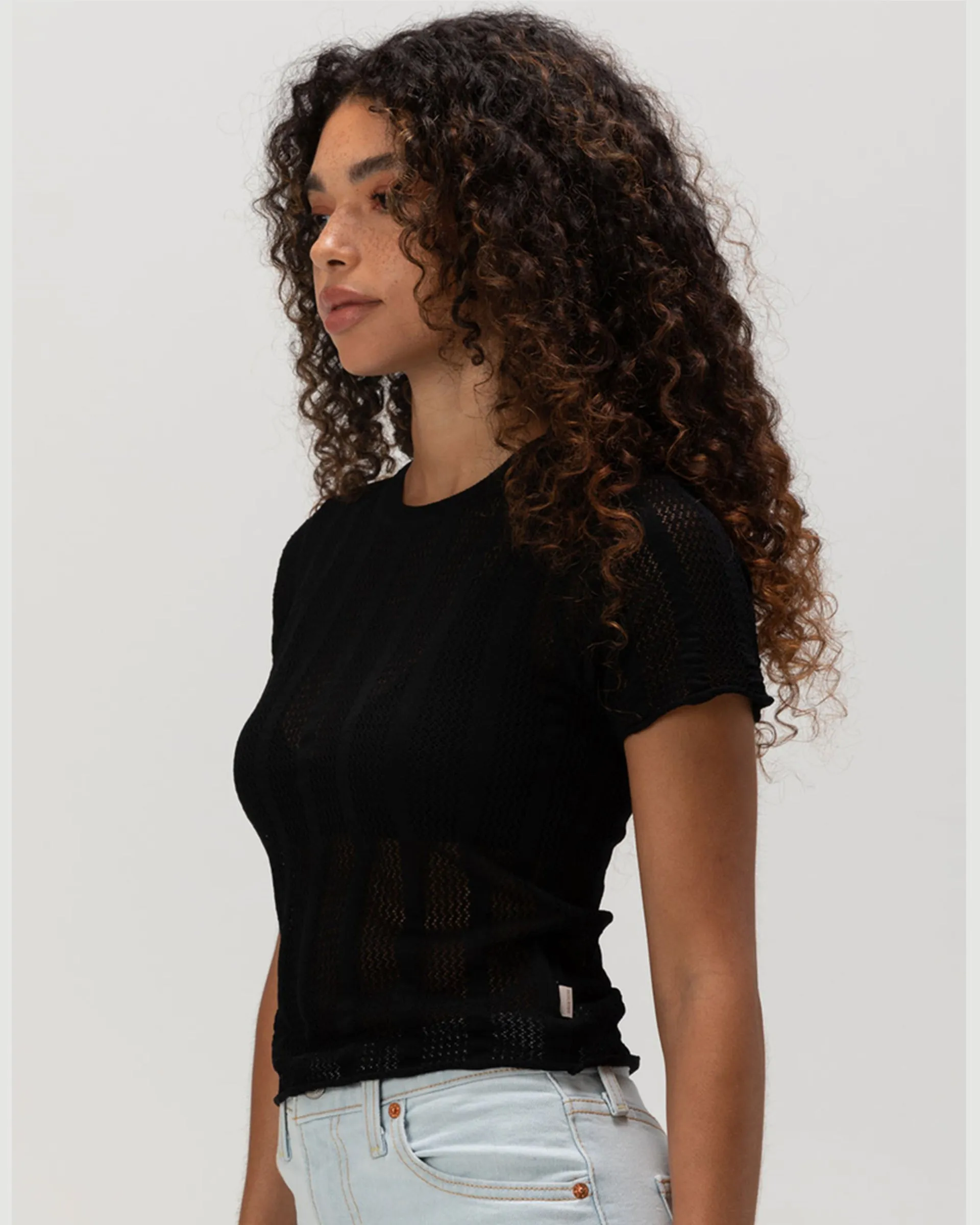 Sheer Knit S/S Top - Black
