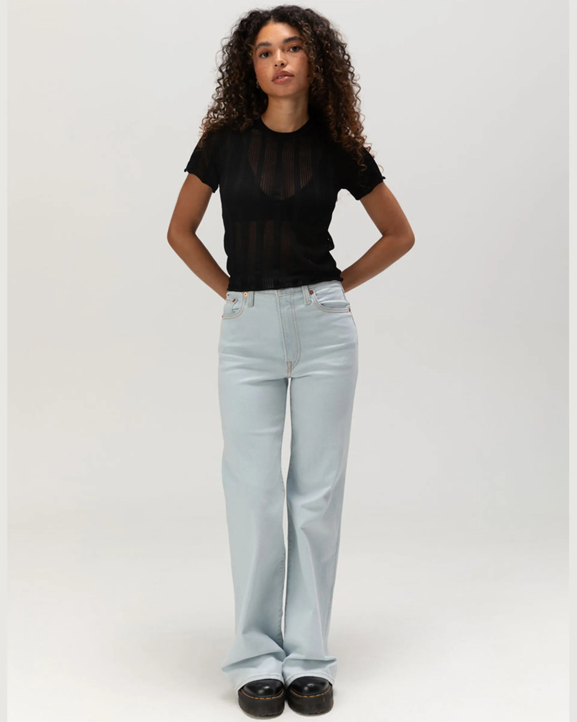 Sheer Knit S/S Top - Black