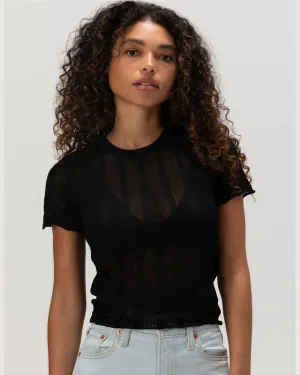 Sheer Knit S/S Top - Black