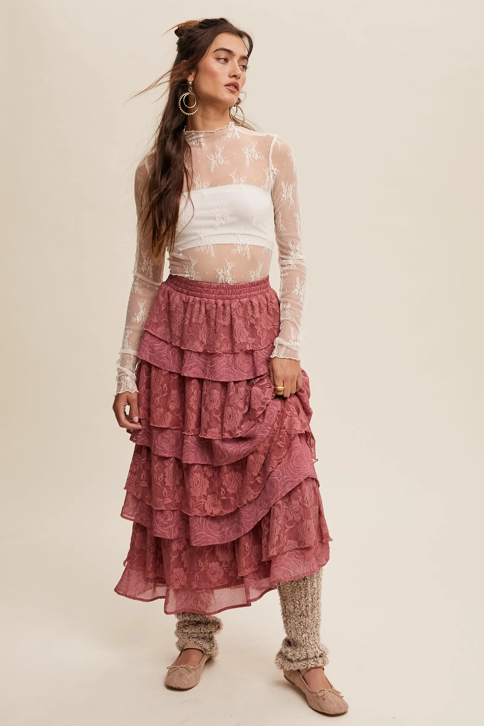 Sheer Lace Long-Sleeve Top