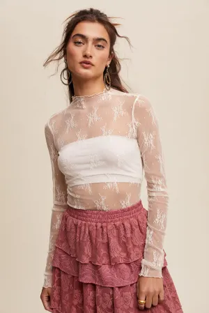 Sheer Lace Long-Sleeve Top