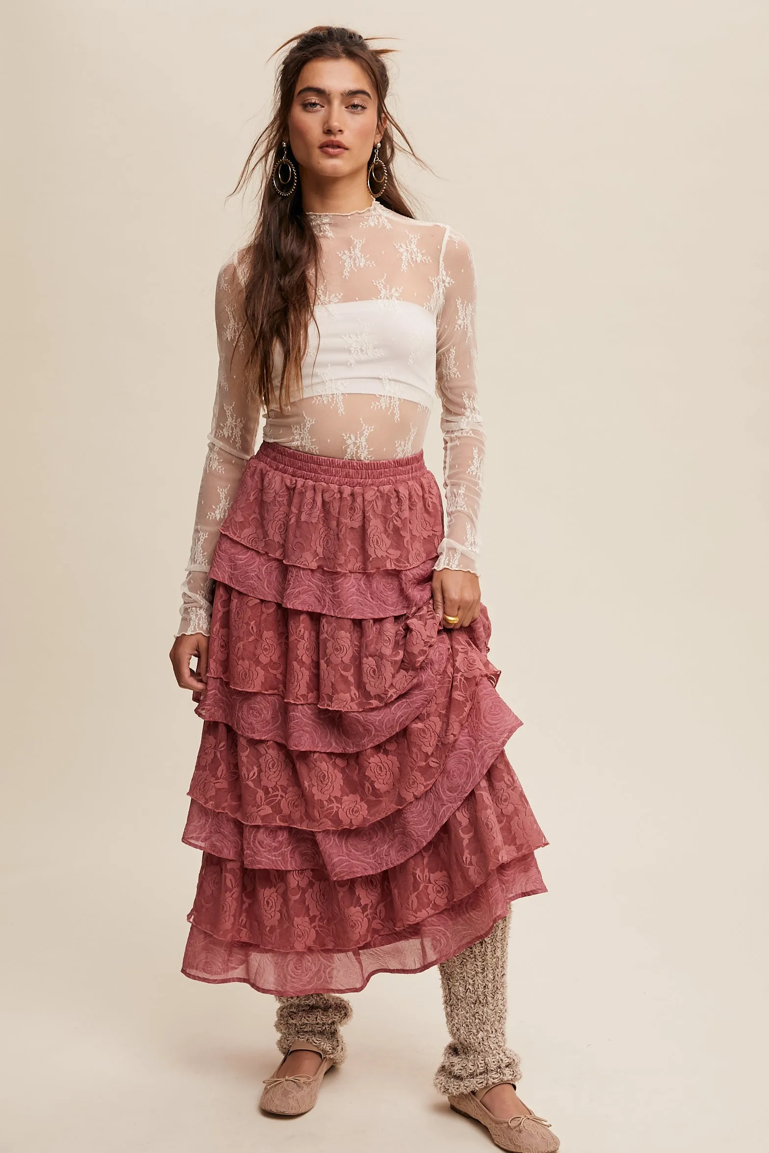 Sheer Lace Long-Sleeve Top