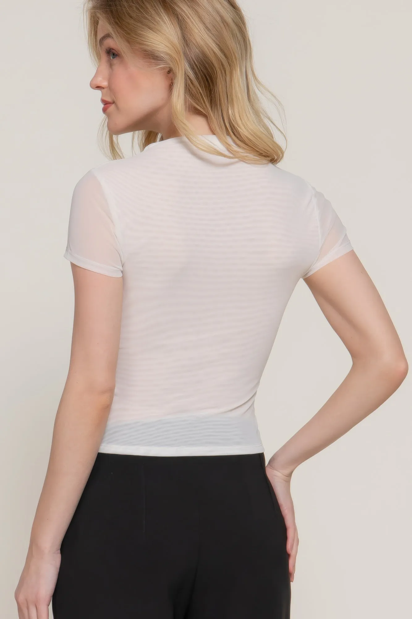 Short Cap Slv High Neck 2 Ply Mesh Top