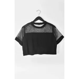 Sleek Black Mesh Crop Top for a Chic Modern Wardrobe