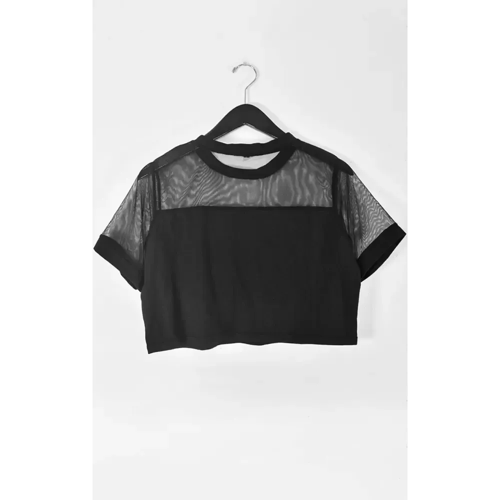 Sleek Black Mesh Crop Top for a Chic Modern Wardrobe