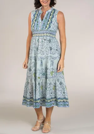 Smocked Waist Printed Dress - Blue