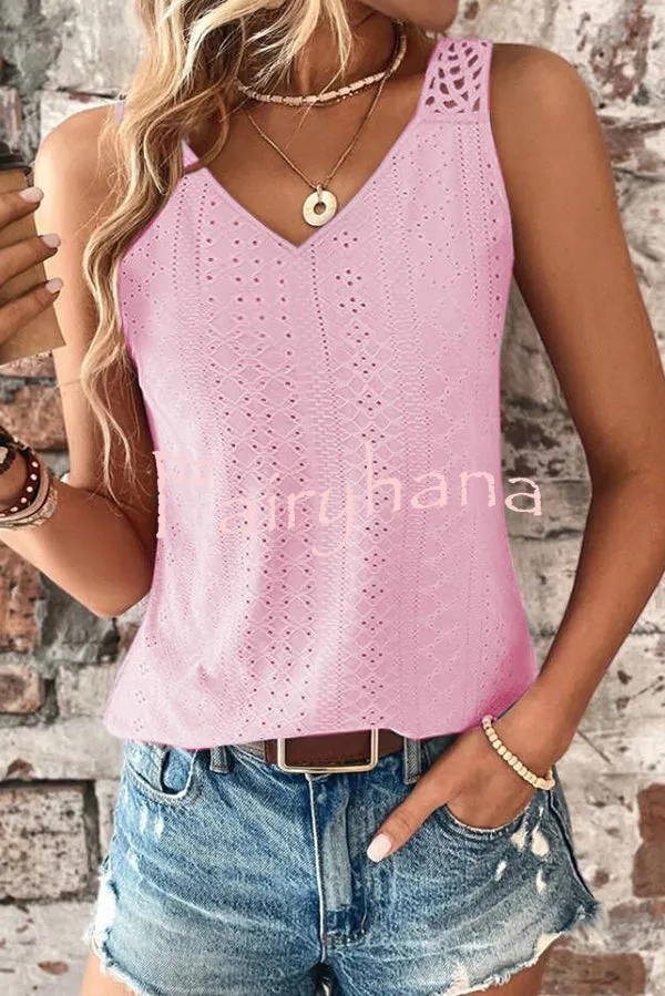 Solid Color Casual V-neck Hollow Back Vest Top