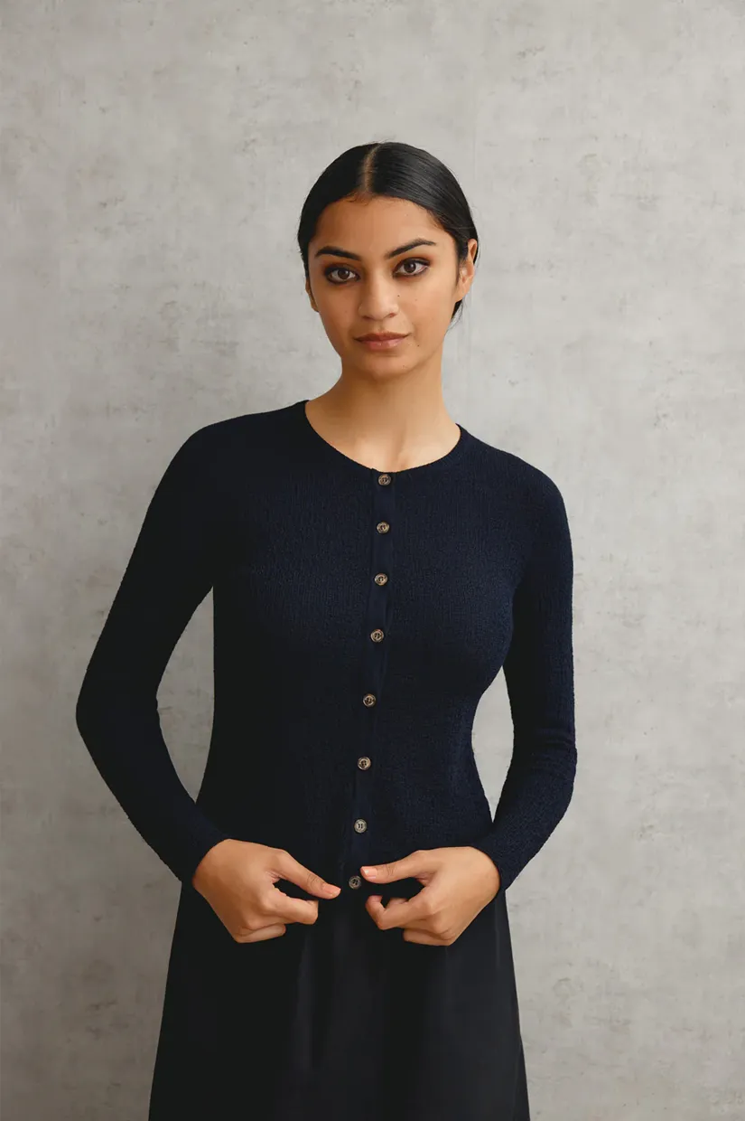Standard Issue Merino Tweedy Crop Cardigan - Navy