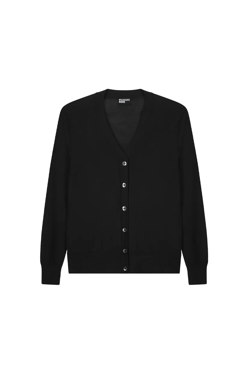 Standard Issue Merino V Neck Cardigan - Black