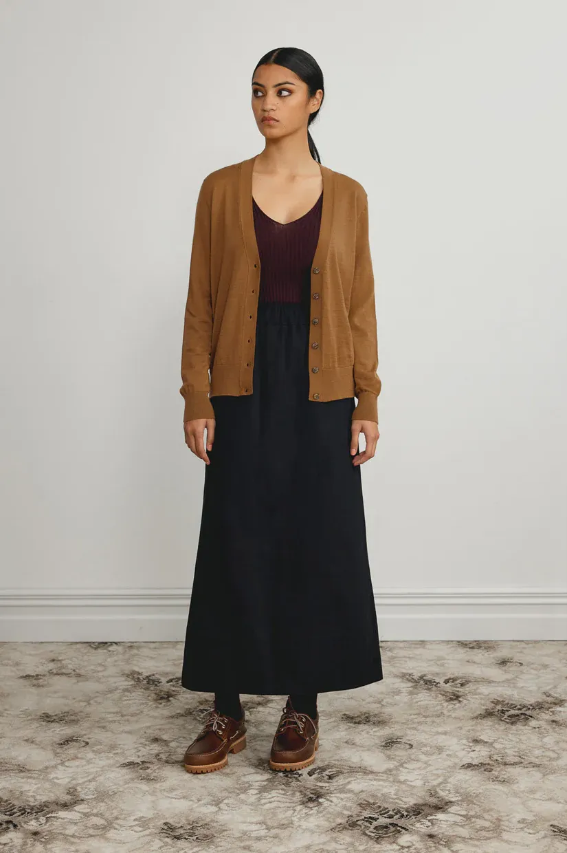 Standard Issue Merino V Neck Cardigan - Walnut