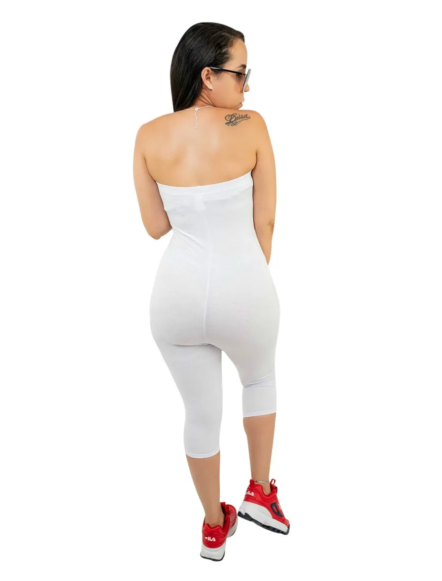 Strapless Biker Length Romper With Cut Out Front