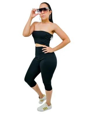 Strapless Biker Length Romper With Cut Out Front