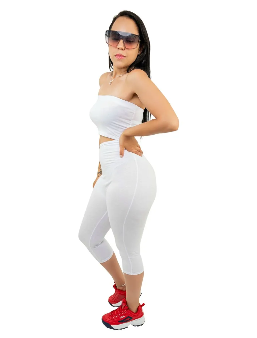 Strapless Biker Length Romper With Cut Out Front