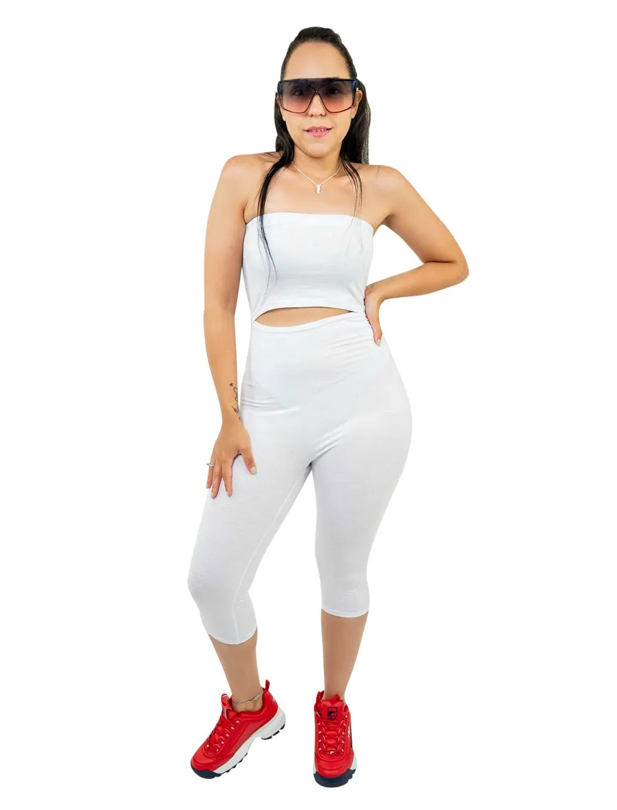 Strapless Biker Length Romper With Cut Out Front