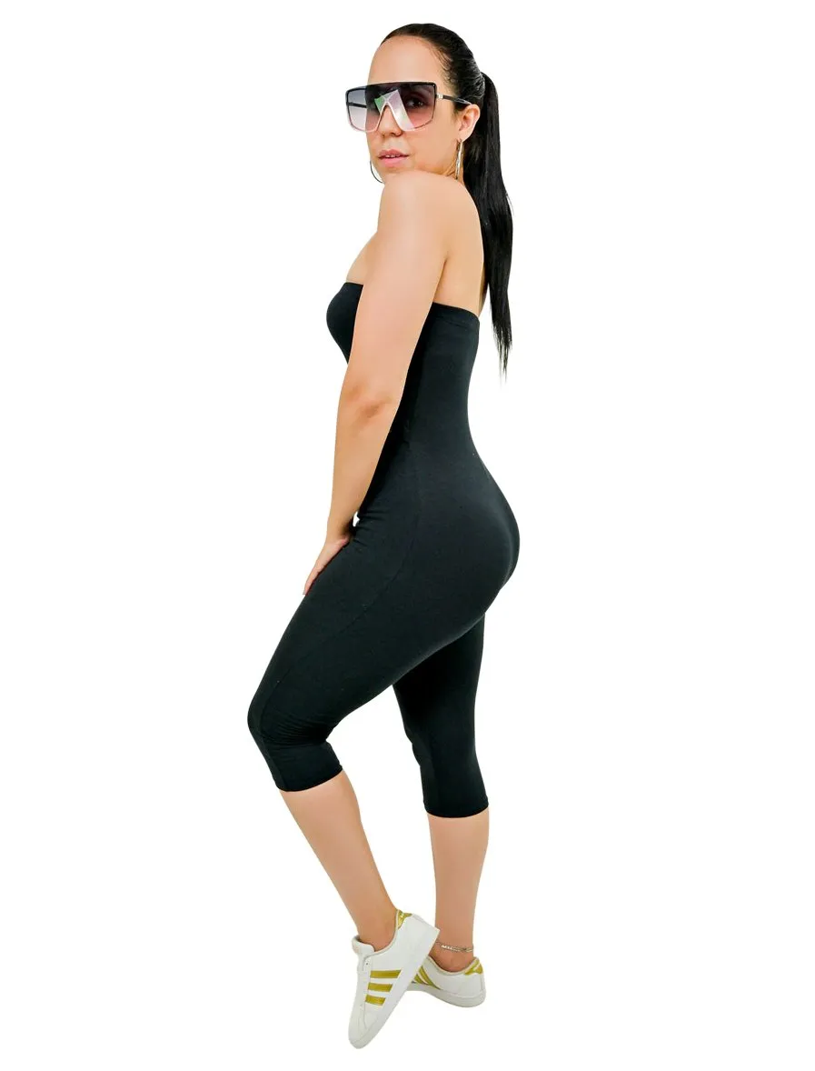 Strapless Biker Length Romper With Cut Out Front