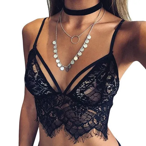 Summer Women Ladies Sexy Lace Crochet Bralet Bustier Crop Top Camisole Strappy Bra Bikini Bralette Halter Tank Tops Z1