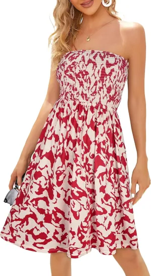 Sundresses for Women Casual Beach Summer Strapless Coverups Tube Tops off the Shouder Dresses (Rosewhite,M)