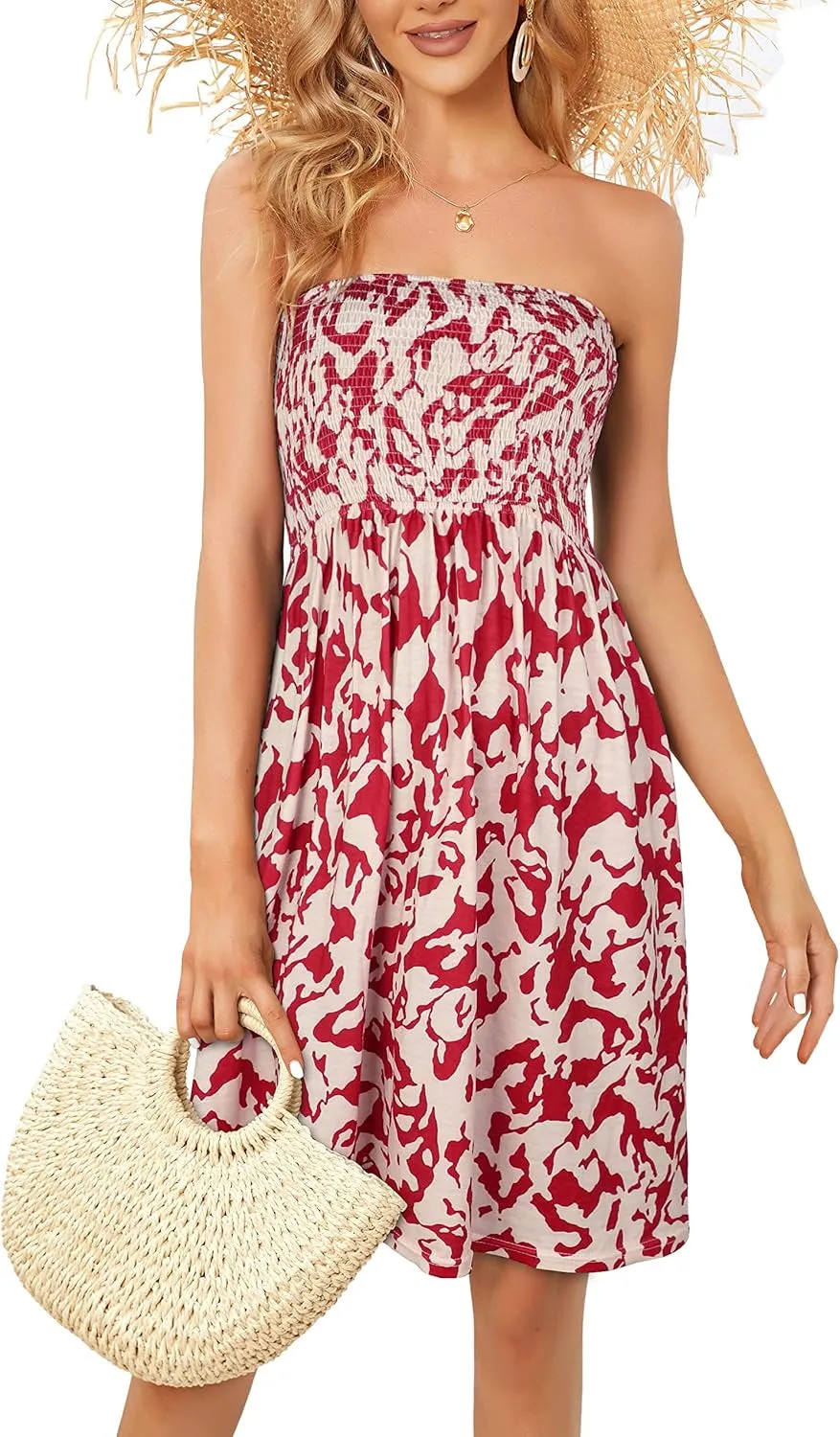 Sundresses for Women Casual Beach Summer Strapless Coverups Tube Tops off the Shouder Dresses (Rosewhite,M)