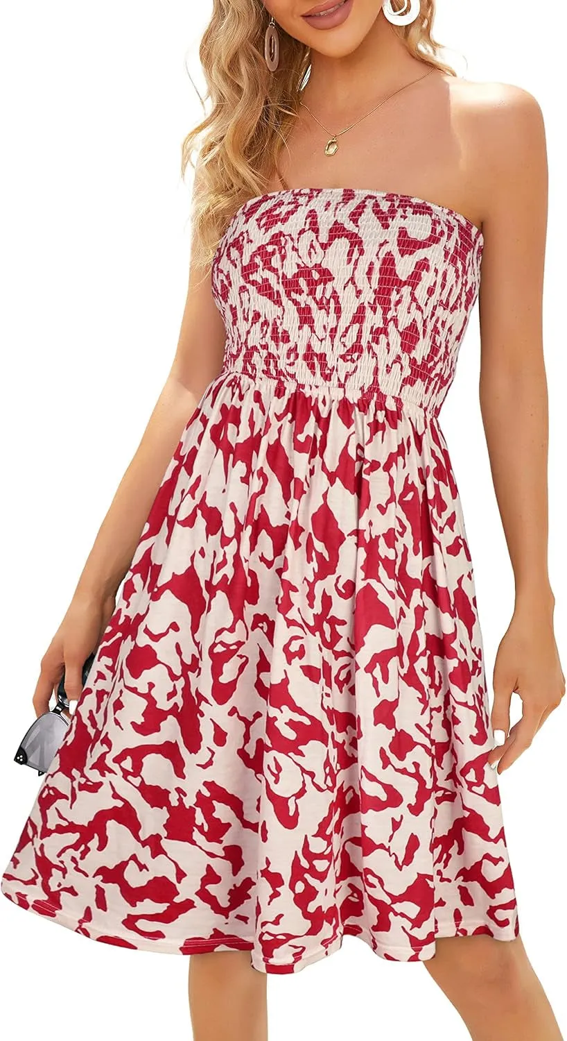 Sundresses for Women Casual Beach Summer Strapless Coverups Tube Tops off the Shouder Dresses (Rosewhite,M)