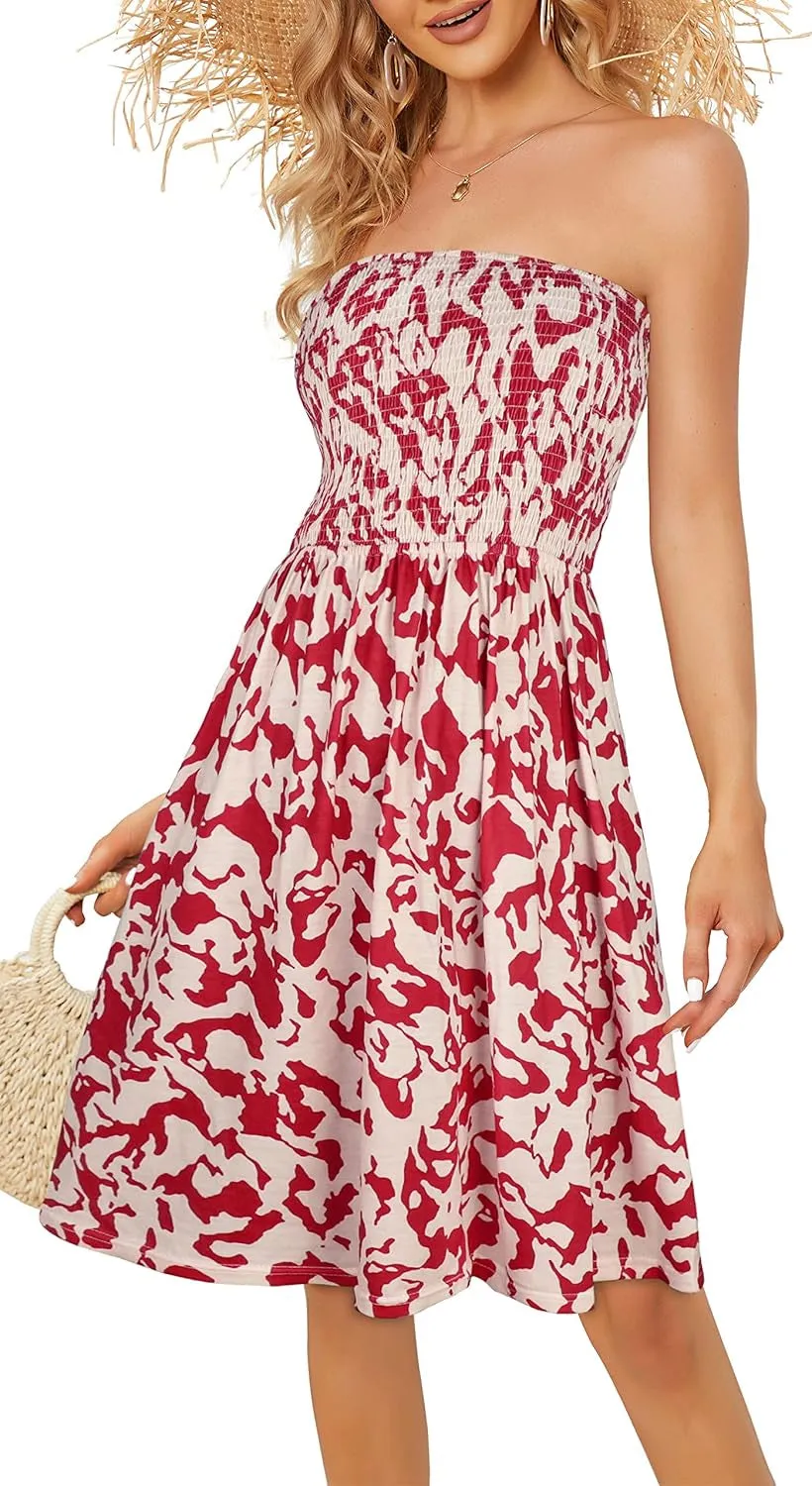 Sundresses for Women Casual Beach Summer Strapless Coverups Tube Tops off the Shouder Dresses (Rosewhite,M)