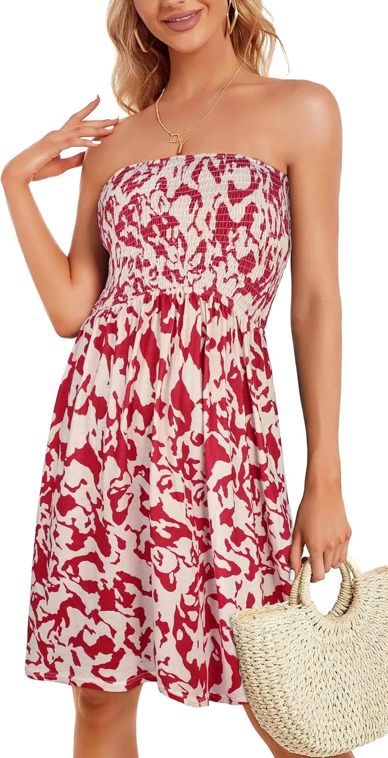 Sundresses for Women Casual Beach Summer Strapless Coverups Tube Tops off the Shouder Dresses (Rosewhite,M)