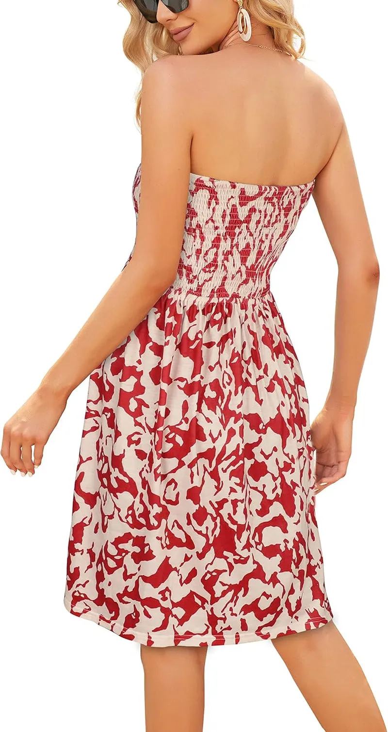 Sundresses for Women Casual Beach Summer Strapless Coverups Tube Tops off the Shouder Dresses (Rosewhite,M)