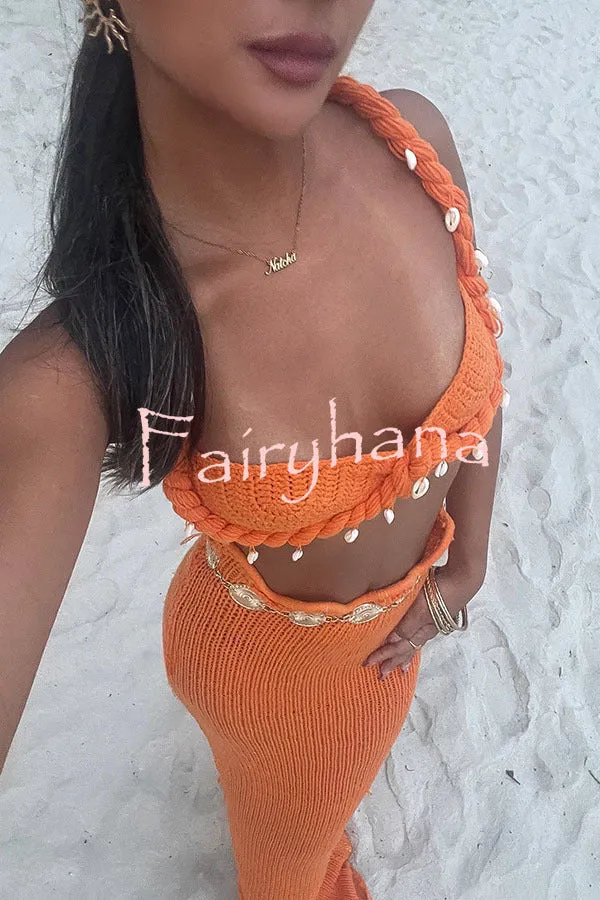 Takian Hollow Crochet Knit Braid Shell Trim Crop Vacation Tank